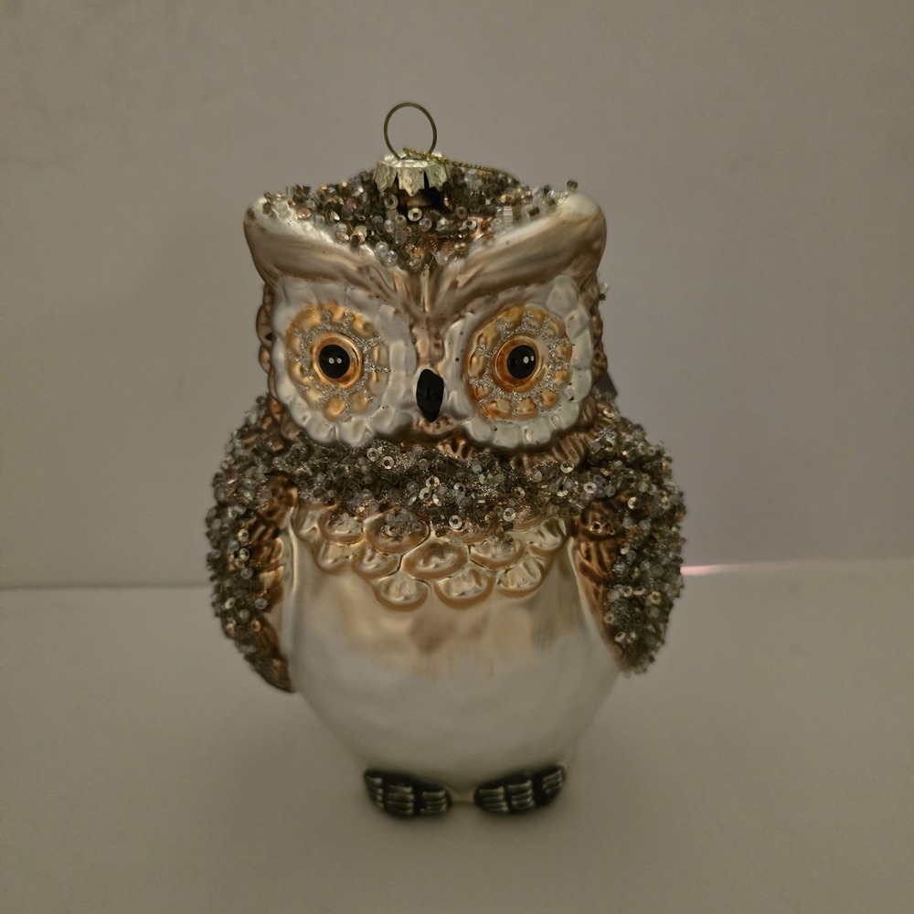 Large Robert Stanley Blown Glass Owl‎ Christmas Ornament 7" Tall 5" Wide